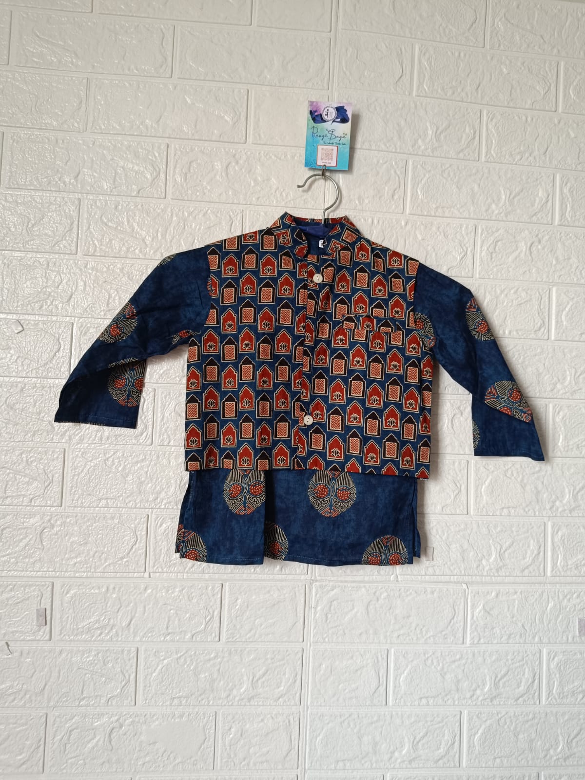 Blue Ajrakh Jacket with Kurta-Pyjama