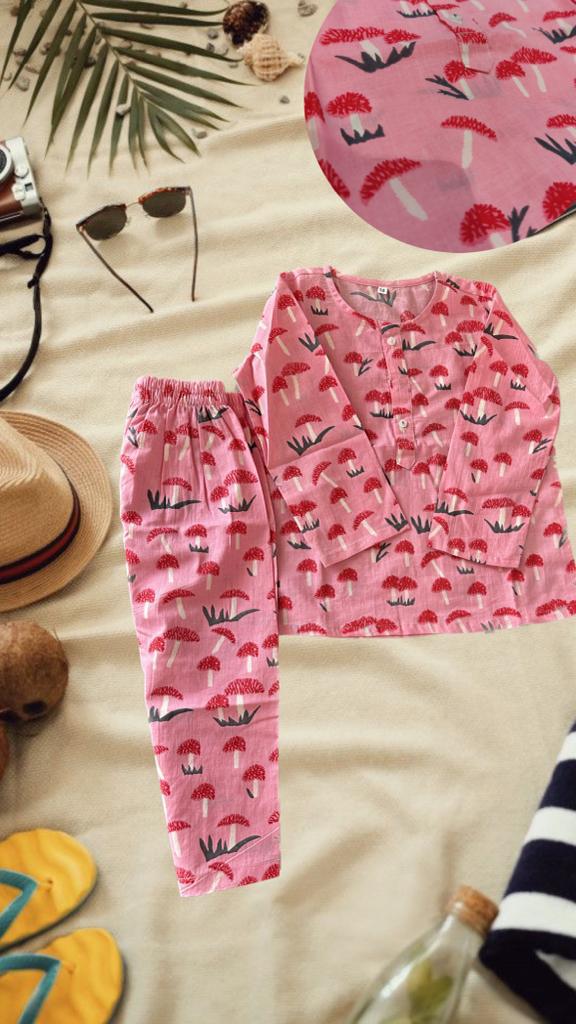 Mushroom Print Pink Color Night suit