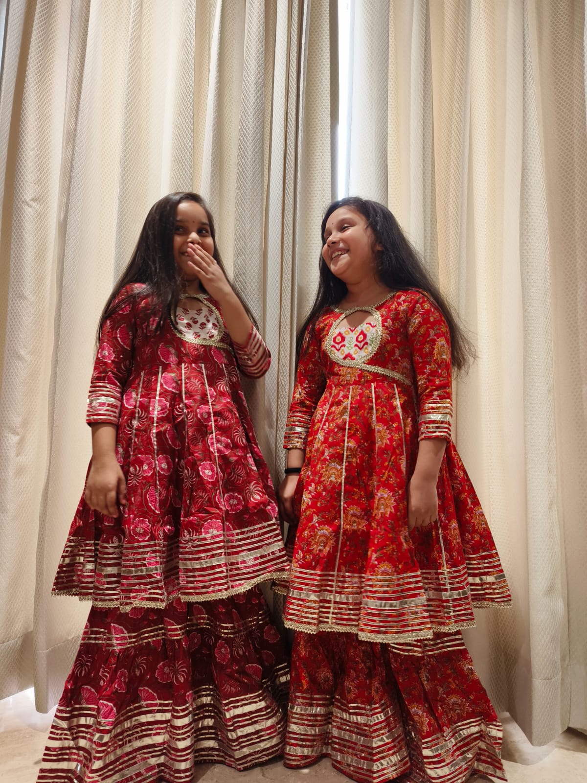 Screen Printed Red Coloured Anarkali Suit With Sharara