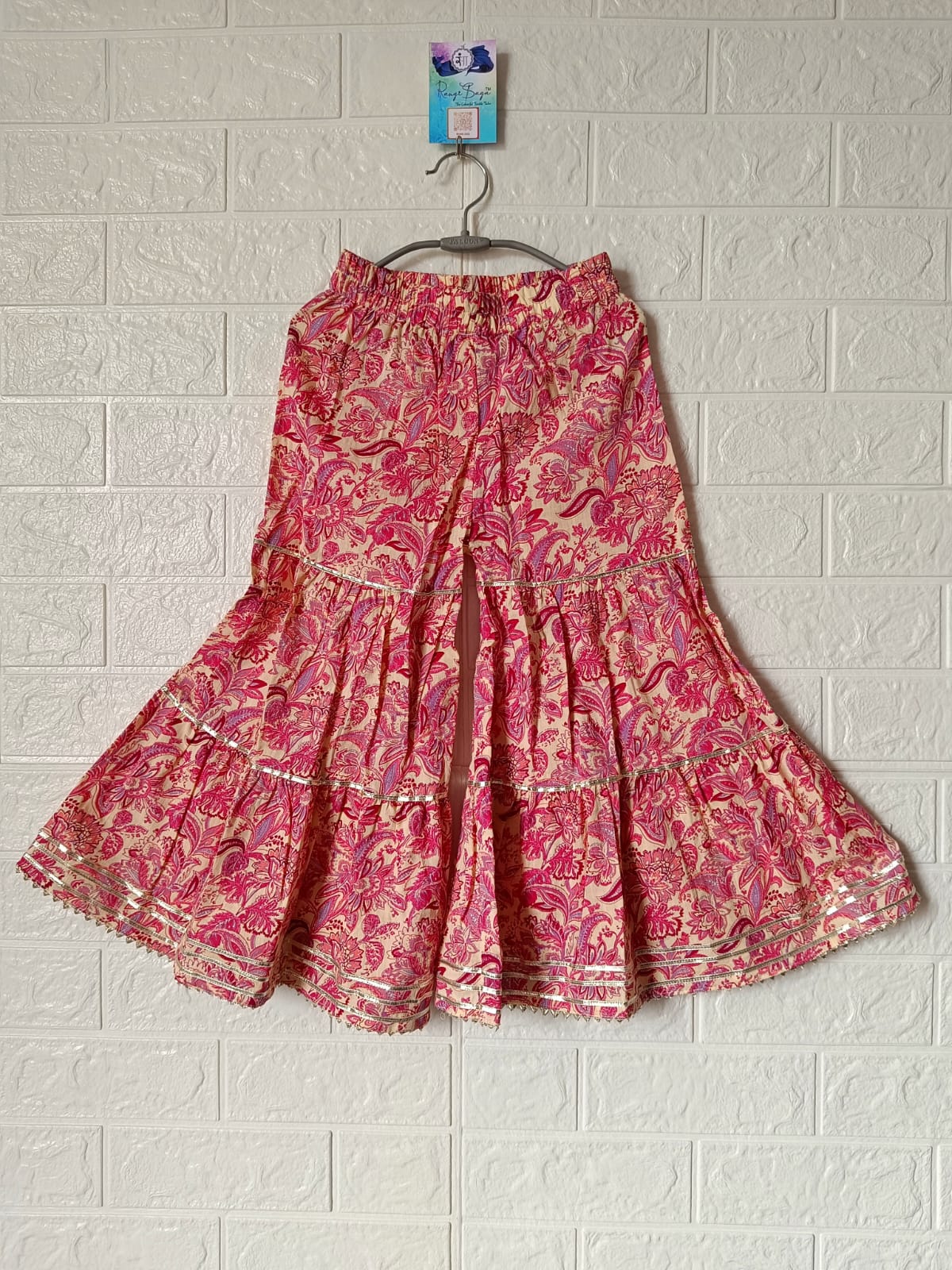 Pink Colour Flower Print Anarkali Suit With Sharara