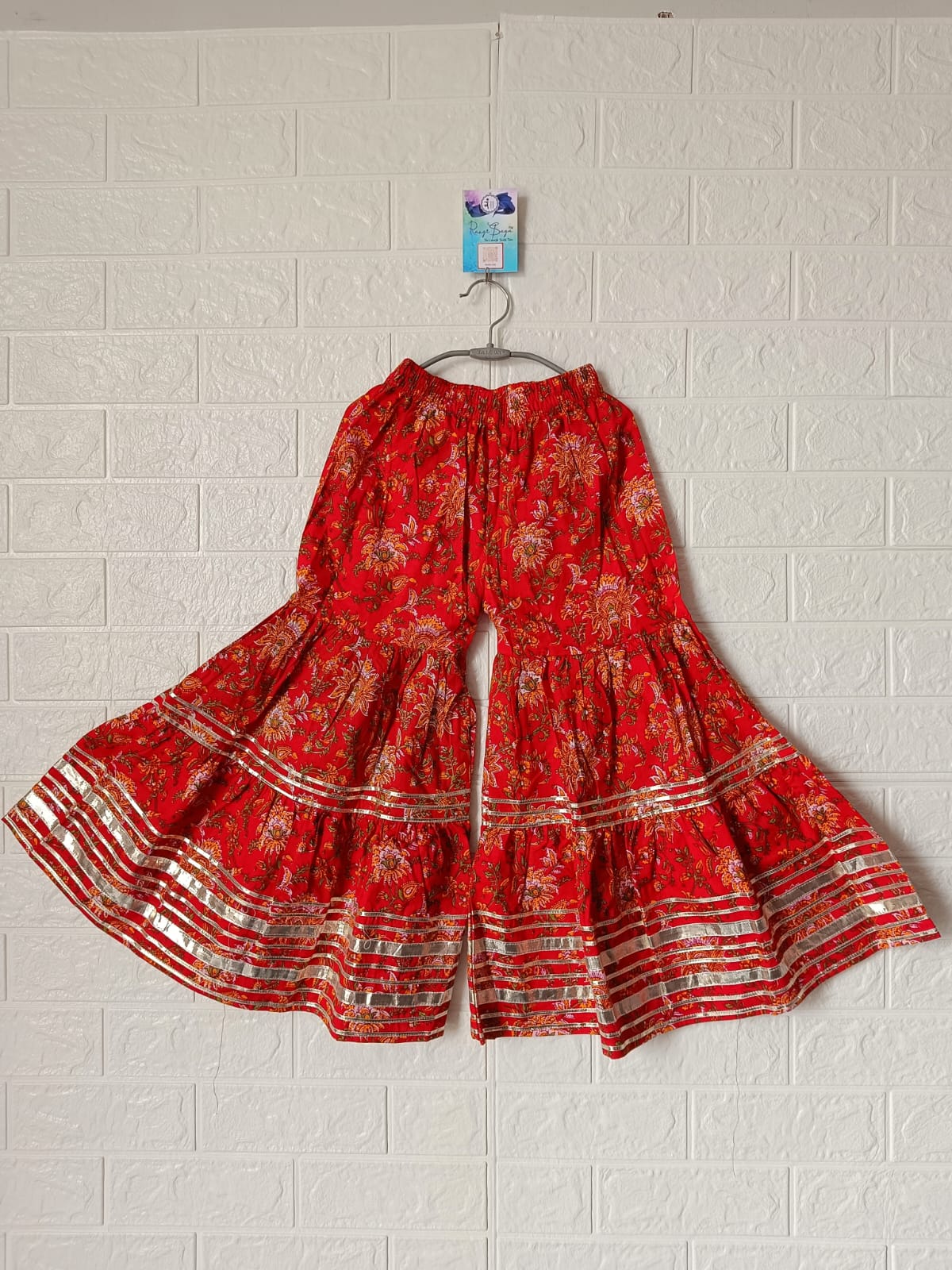 Screen Printed Red Coloured Anarkali Suit With Sharara