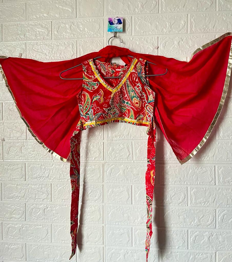 Sleeveless Floral Print Red Colour Lehenga Choli