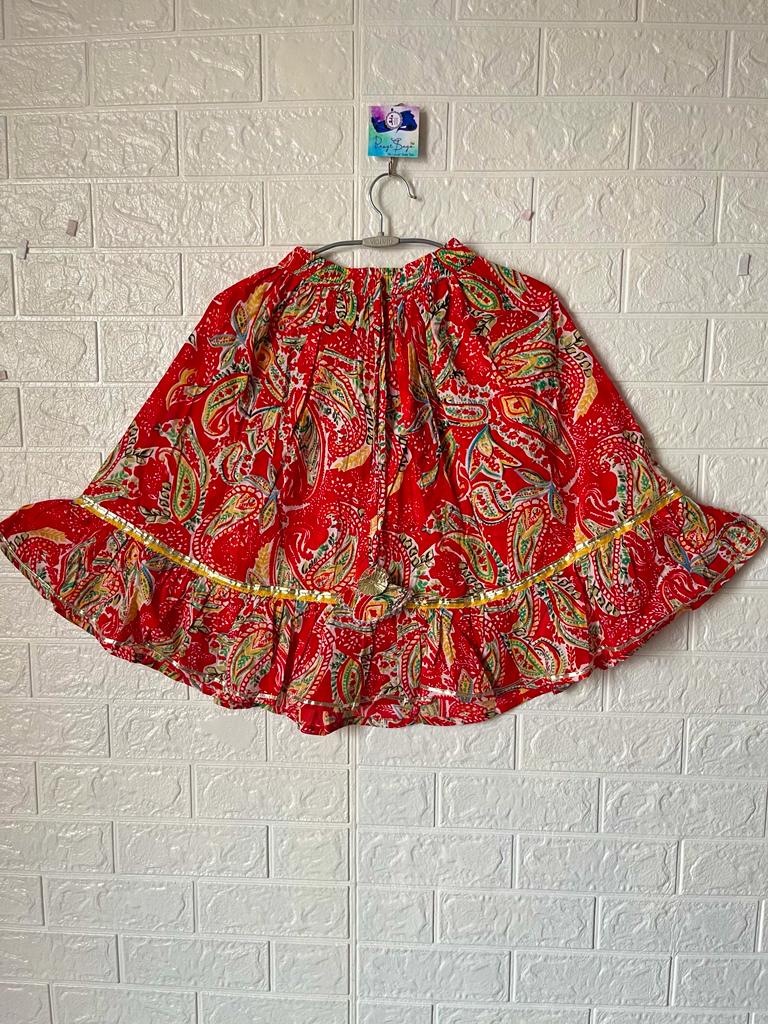Sleeveless Floral Print Red Colour Lehenga Choli