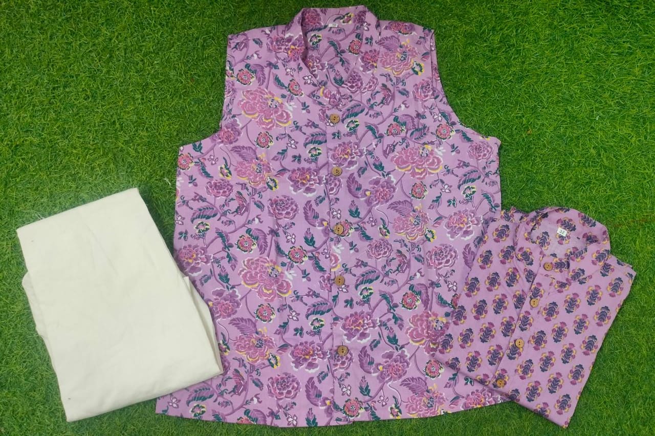 Lavender Fool -Patti print Jacket with Kurta -Pyjama