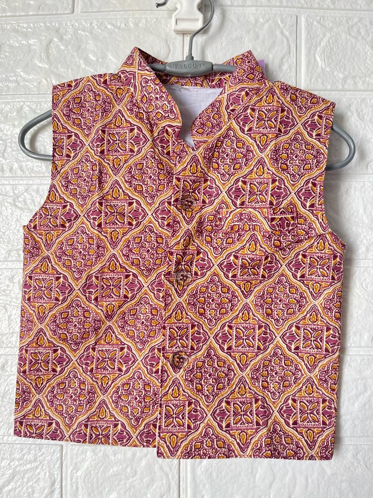 Onion Pink Ajrakh print Jacket with Kurta -Pyjama