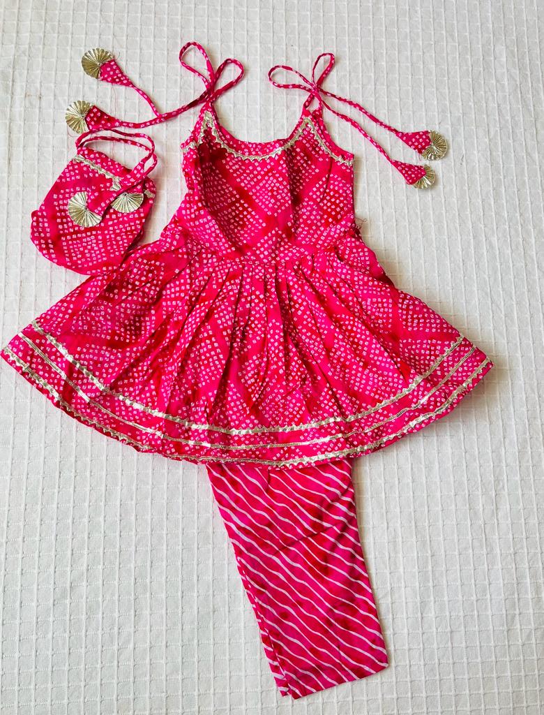 Jaipuri Print Rani Pink Colour Girls Flare Suit Set