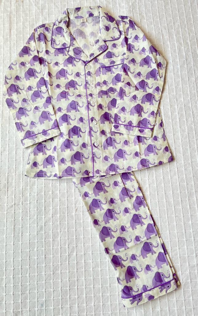 Elephant print Lavender Colour Night Suit