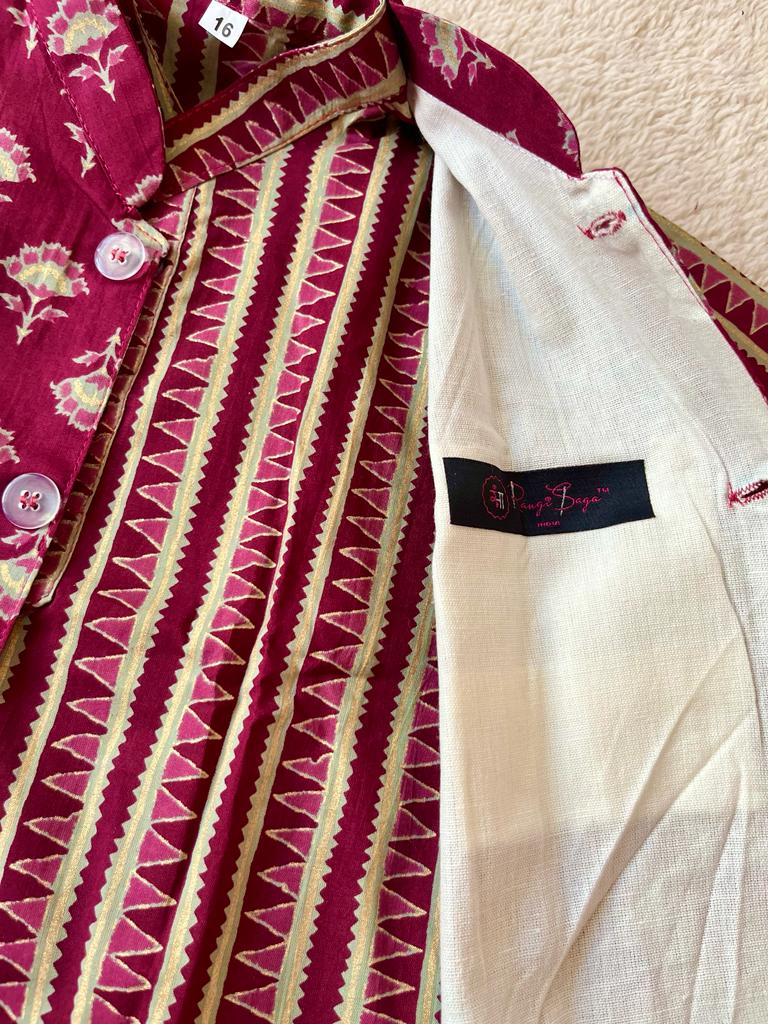 Plum Foil print Jacket with Kurta Pyjama