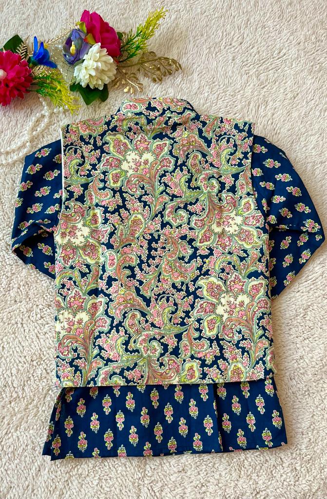 Blue Jaal Buta Jacket with Kurta Pyjama