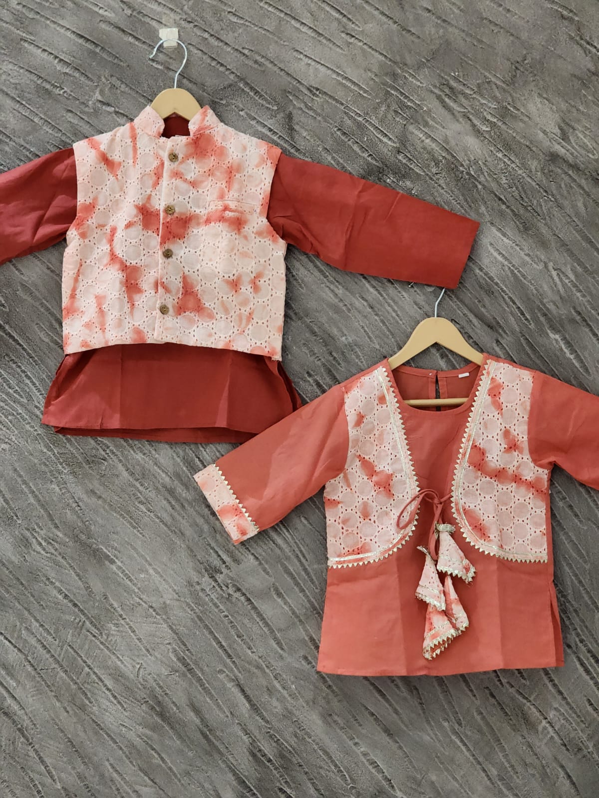 Tie and Die Peach Coloured Afghani Style Suit Set