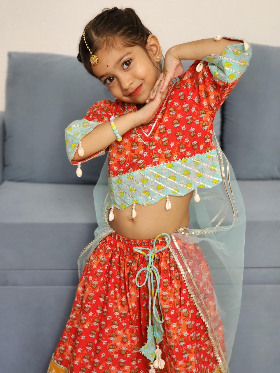 Flower Print kaudi Red colour Lehenga Choli