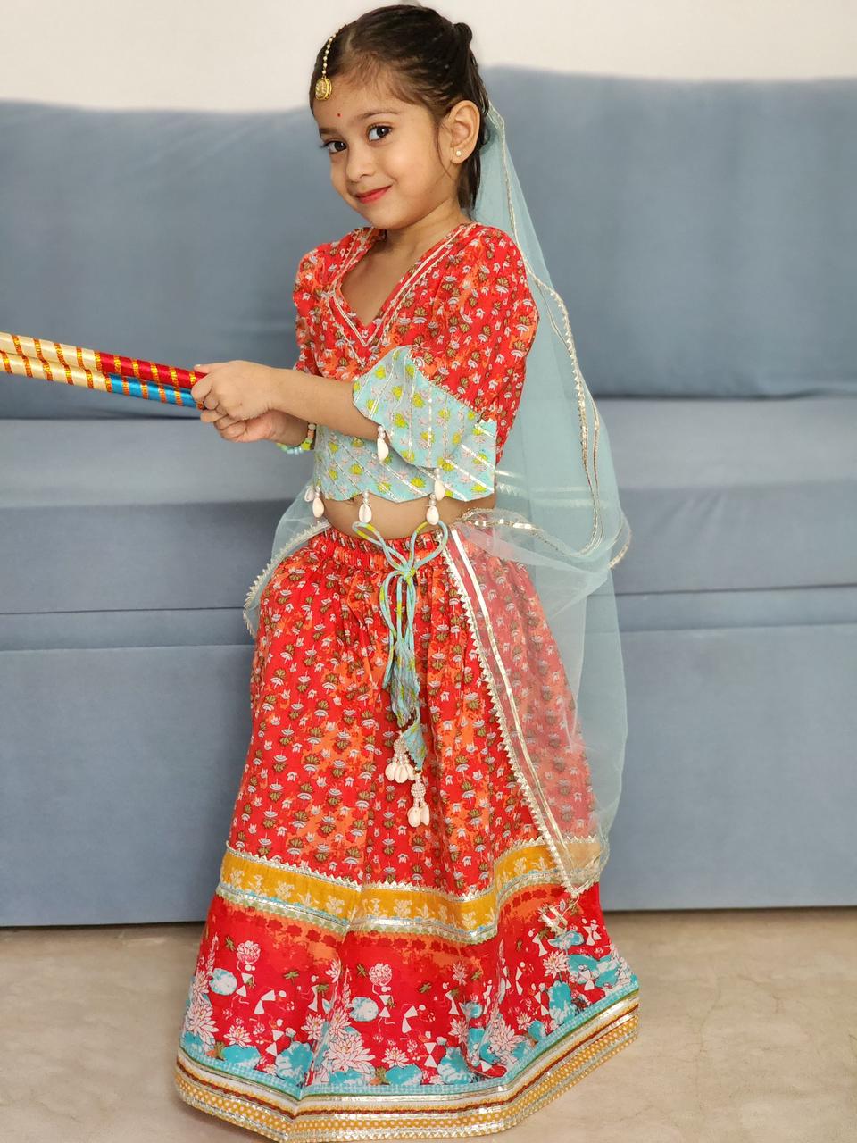 Flower Print kaudi Red colour Lehenga Choli