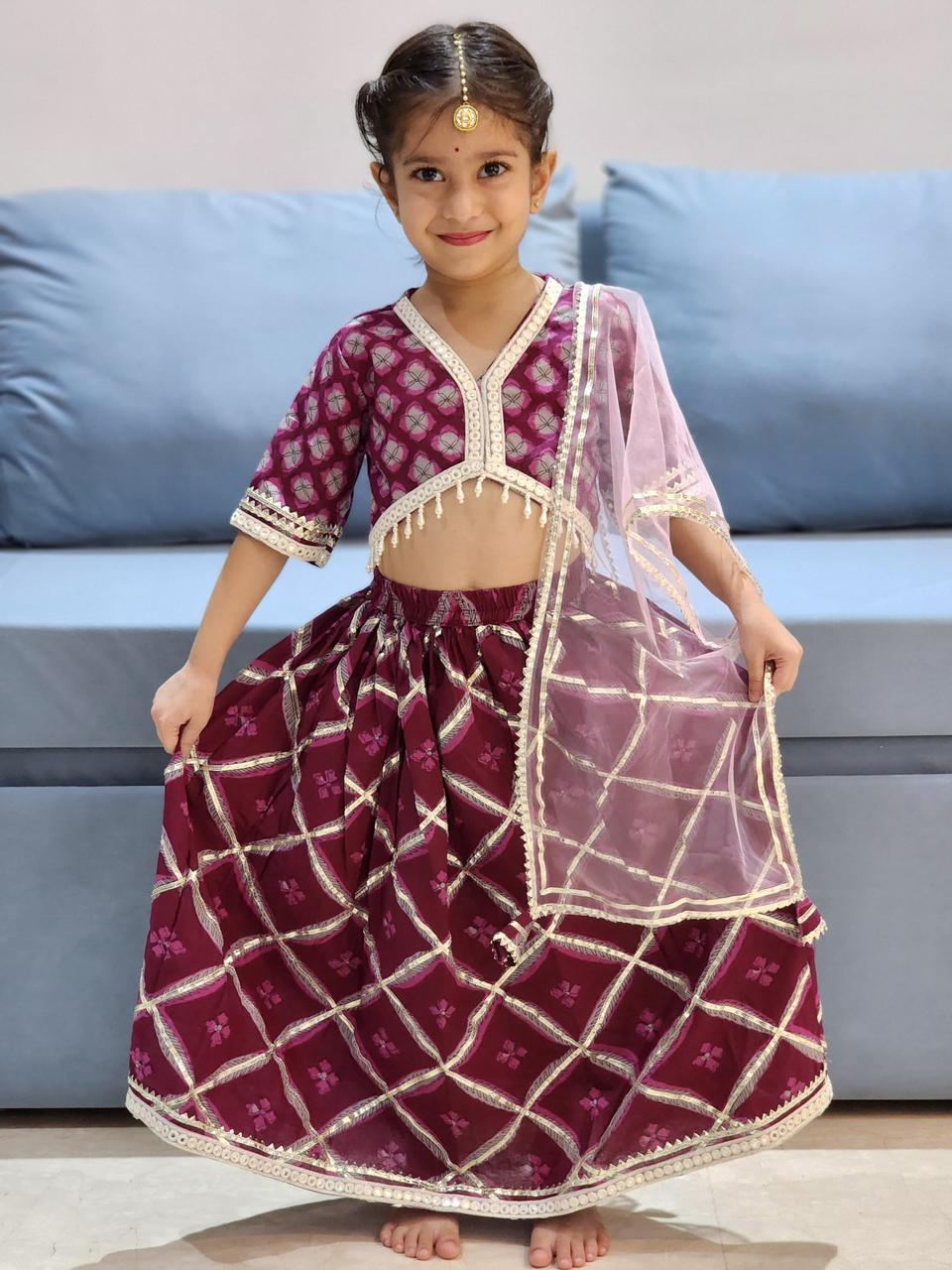 Jaal Buta Print wine Colour lehenga Choli