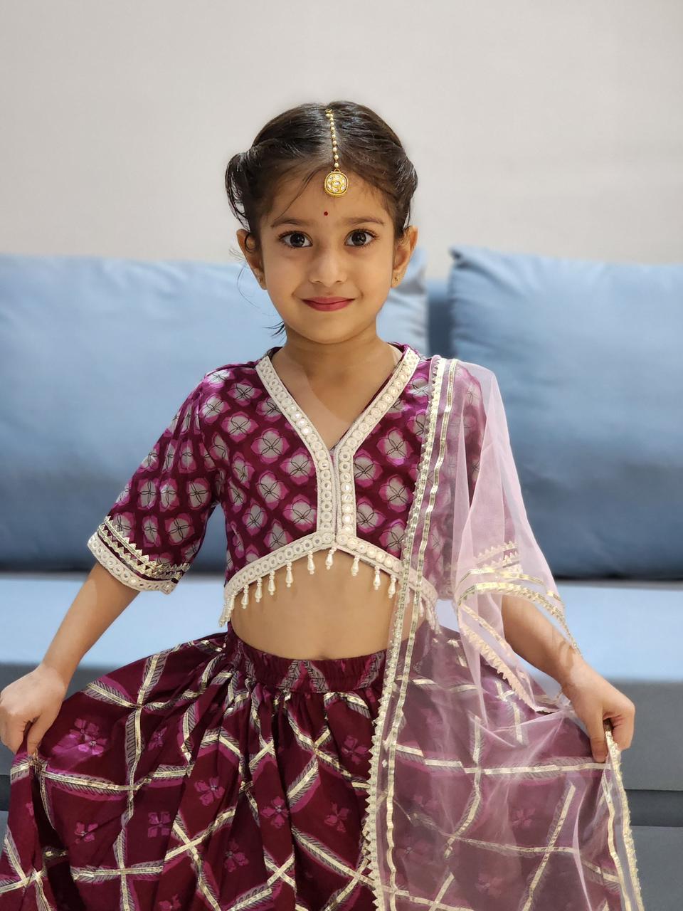 Jaal Buta Print wine Colour lehenga Choli