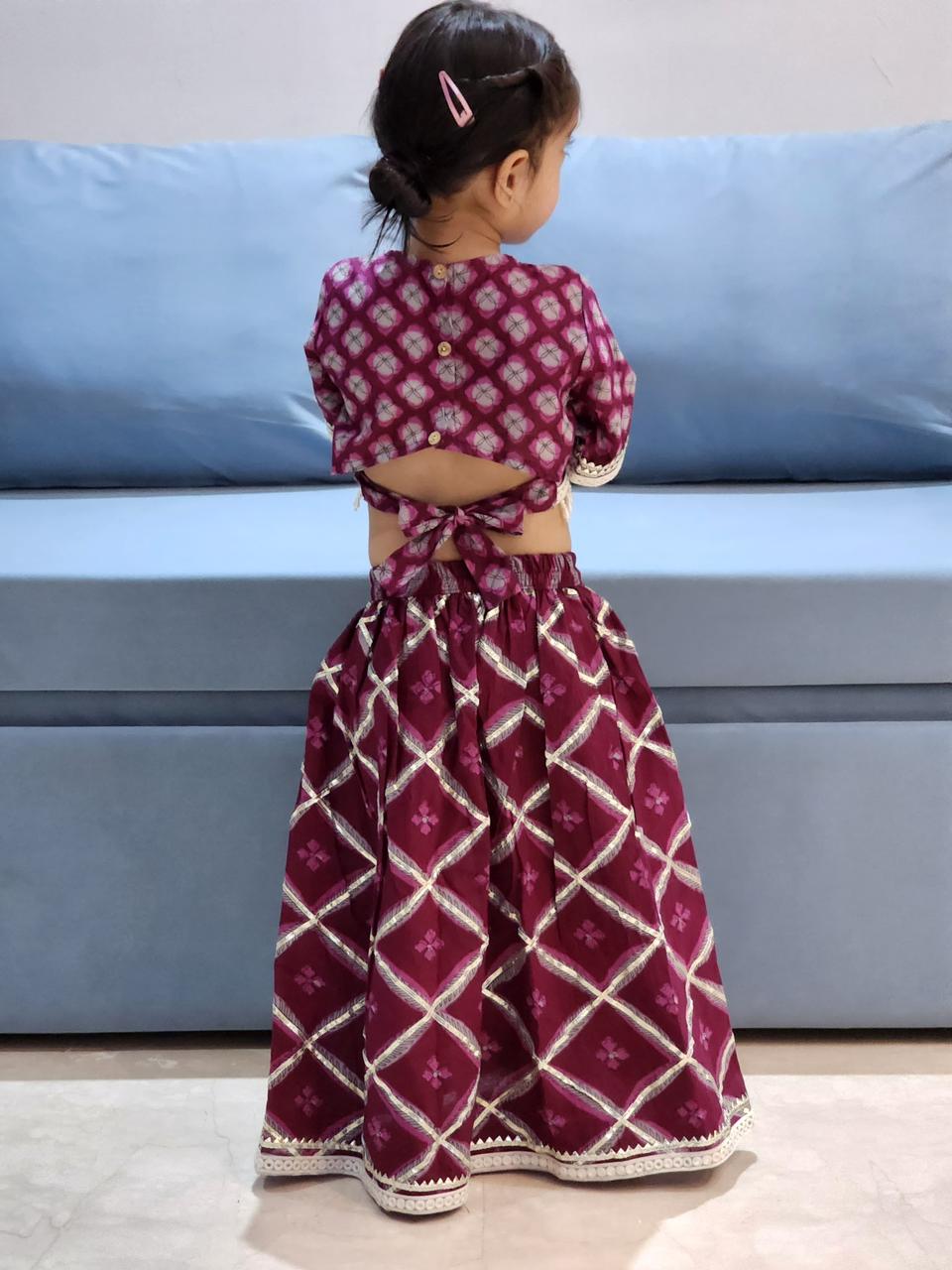 Jaal Buta Print wine Colour lehenga Choli