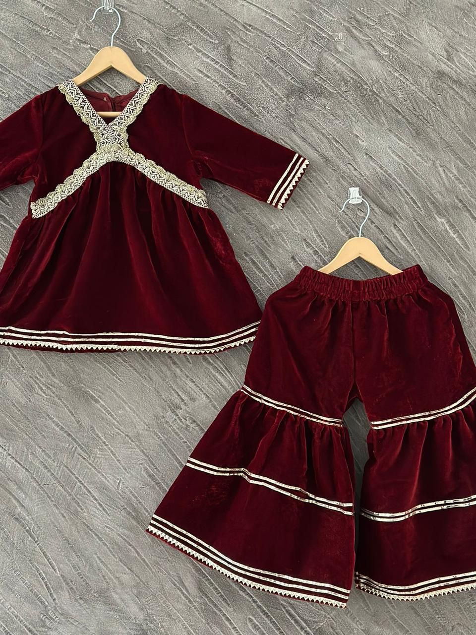 Mehroon Colour Anarkali suit with Sharara