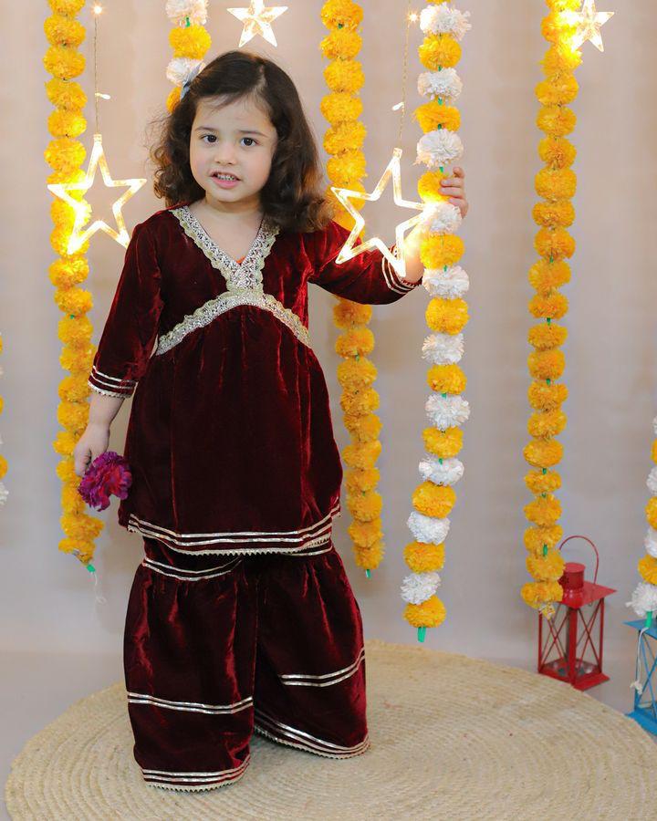 Mehroon Colour Anarkali suit with Sharara