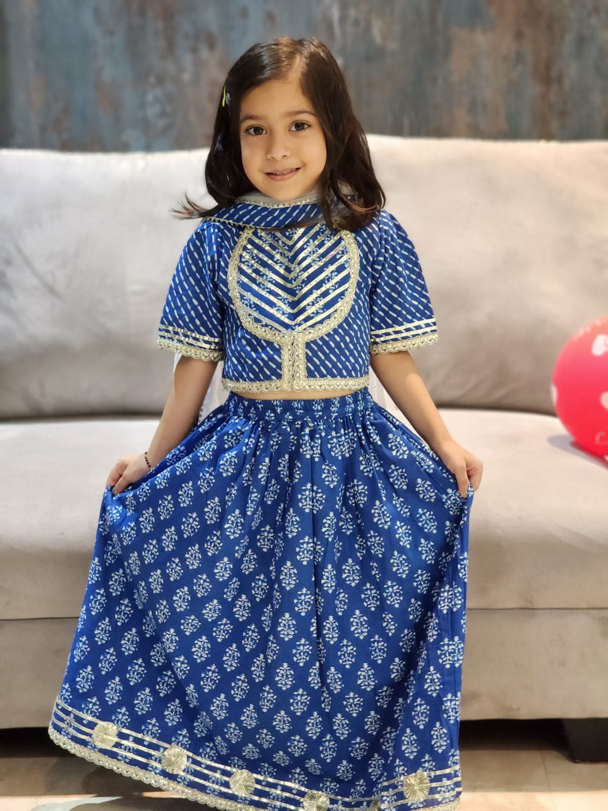 Block Print Blue Colour Lehenga Choli