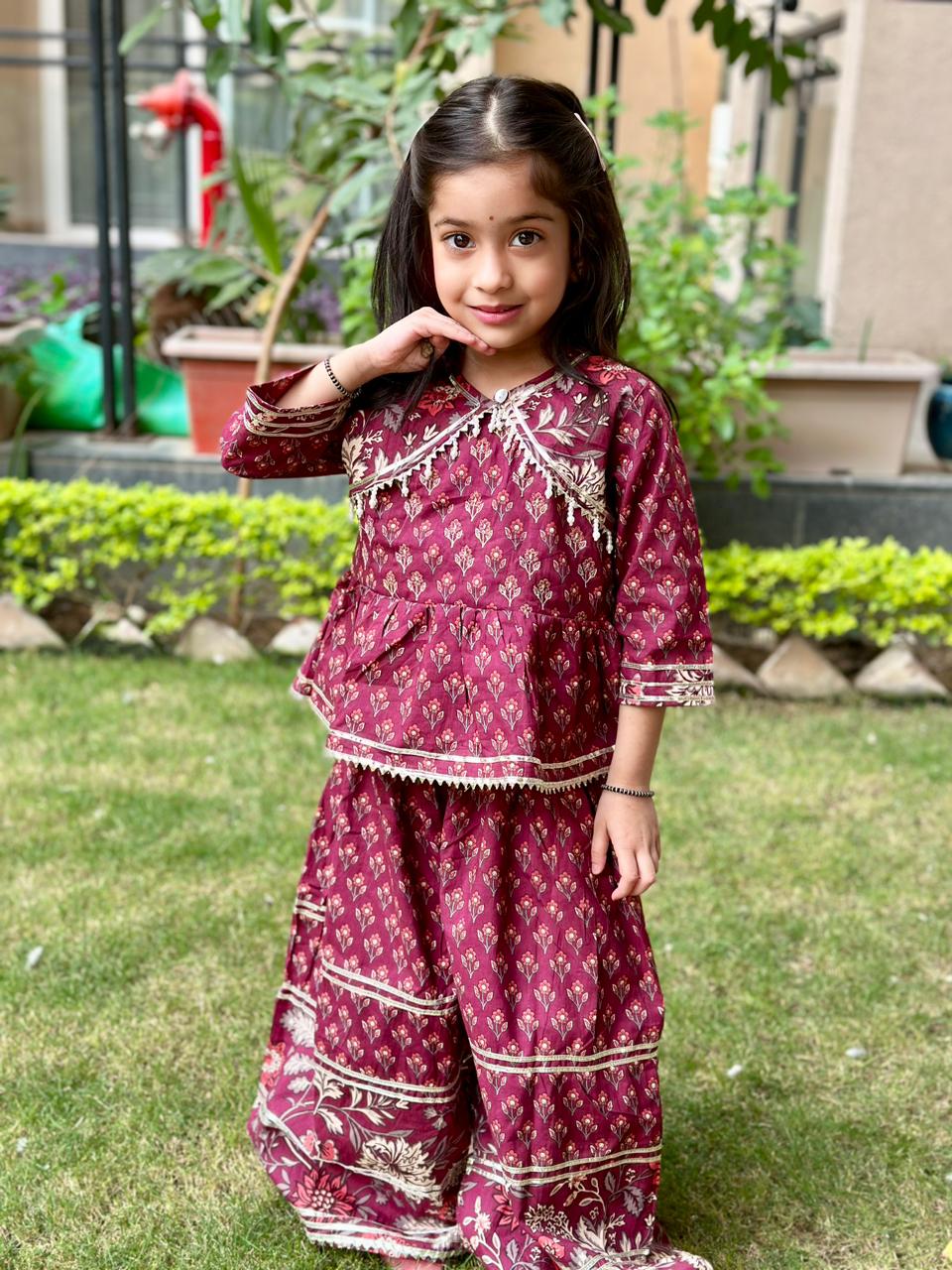 Wine Floral Printed Anakari Kurta with Palazzo