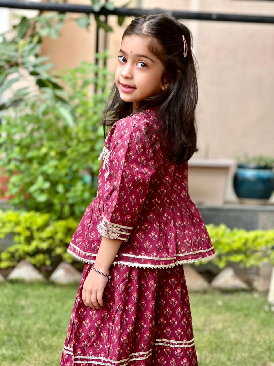 Wine Floral Printed Anakari Kurta with Palazzo