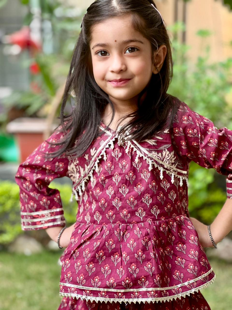 Wine Floral Printed Anakari Kurta with Palazzo