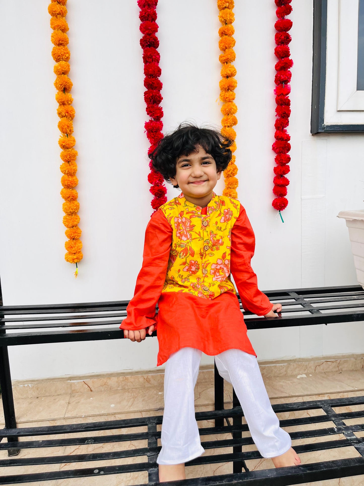 Floral Printed Jacket with Kurta -Pyjama