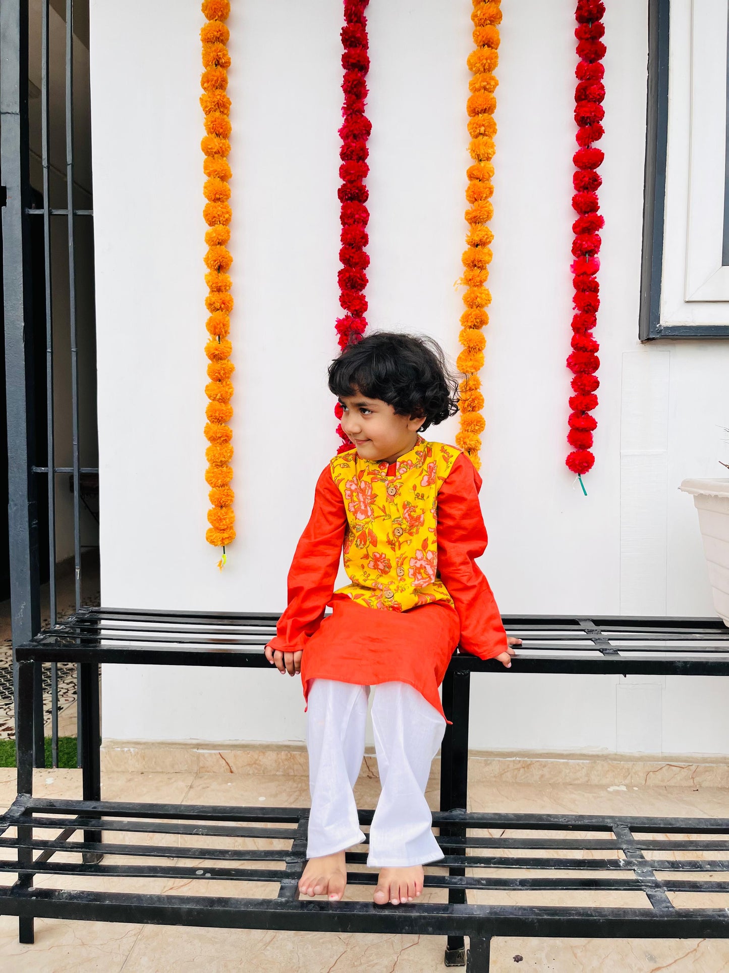 Floral Printed Jacket with Kurta -Pyjama