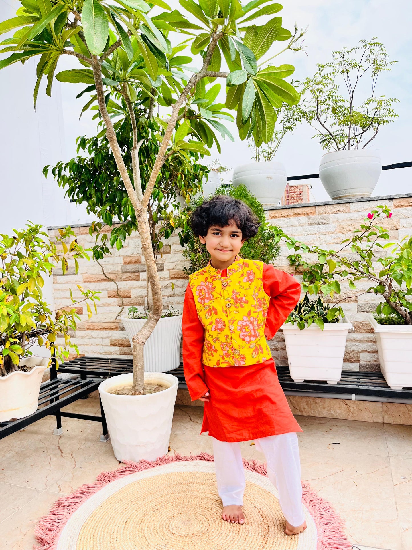 Floral Printed Jacket with Kurta -Pyjama