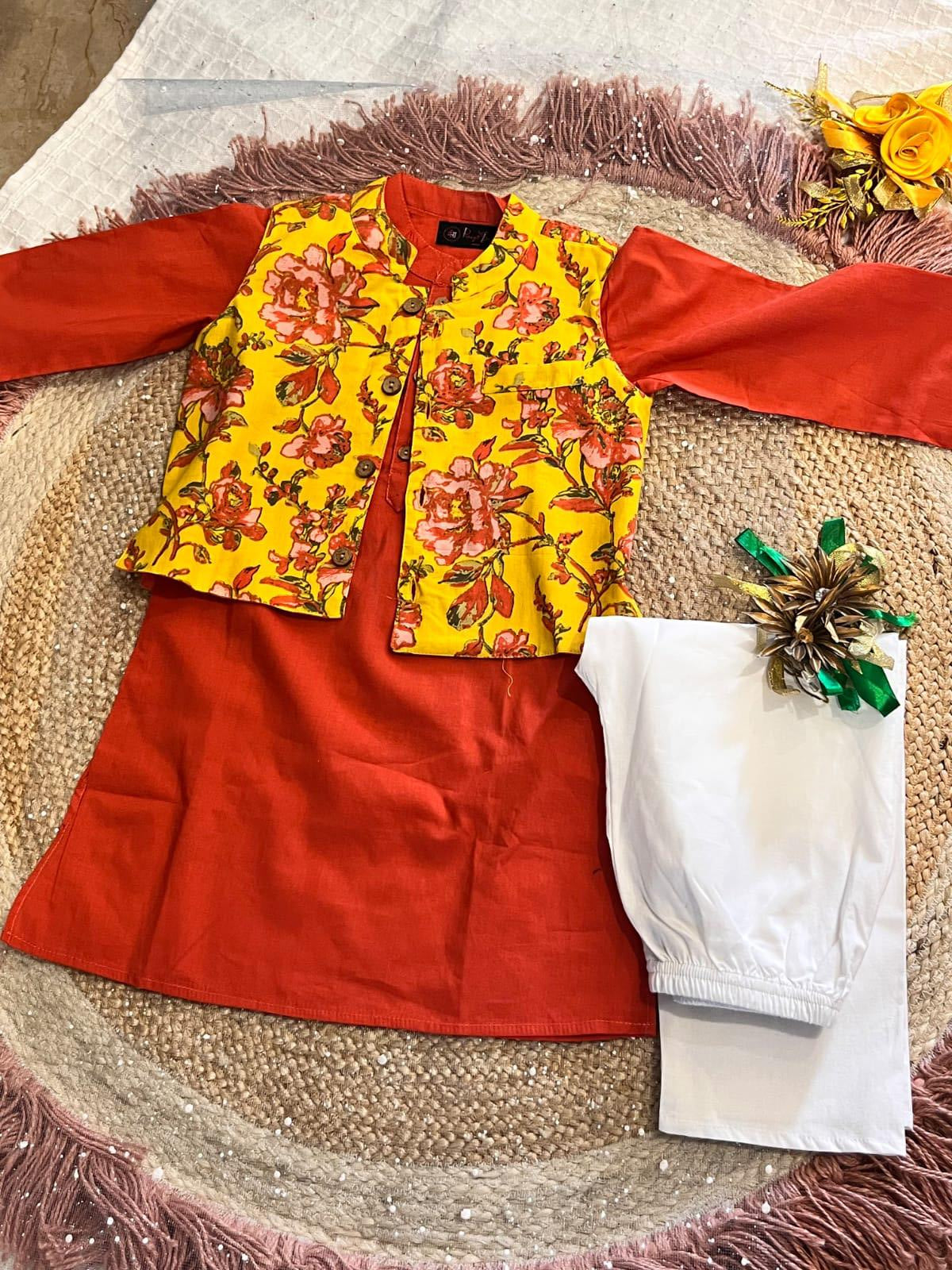 Floral Printed Jacket with Kurta -Pyjama