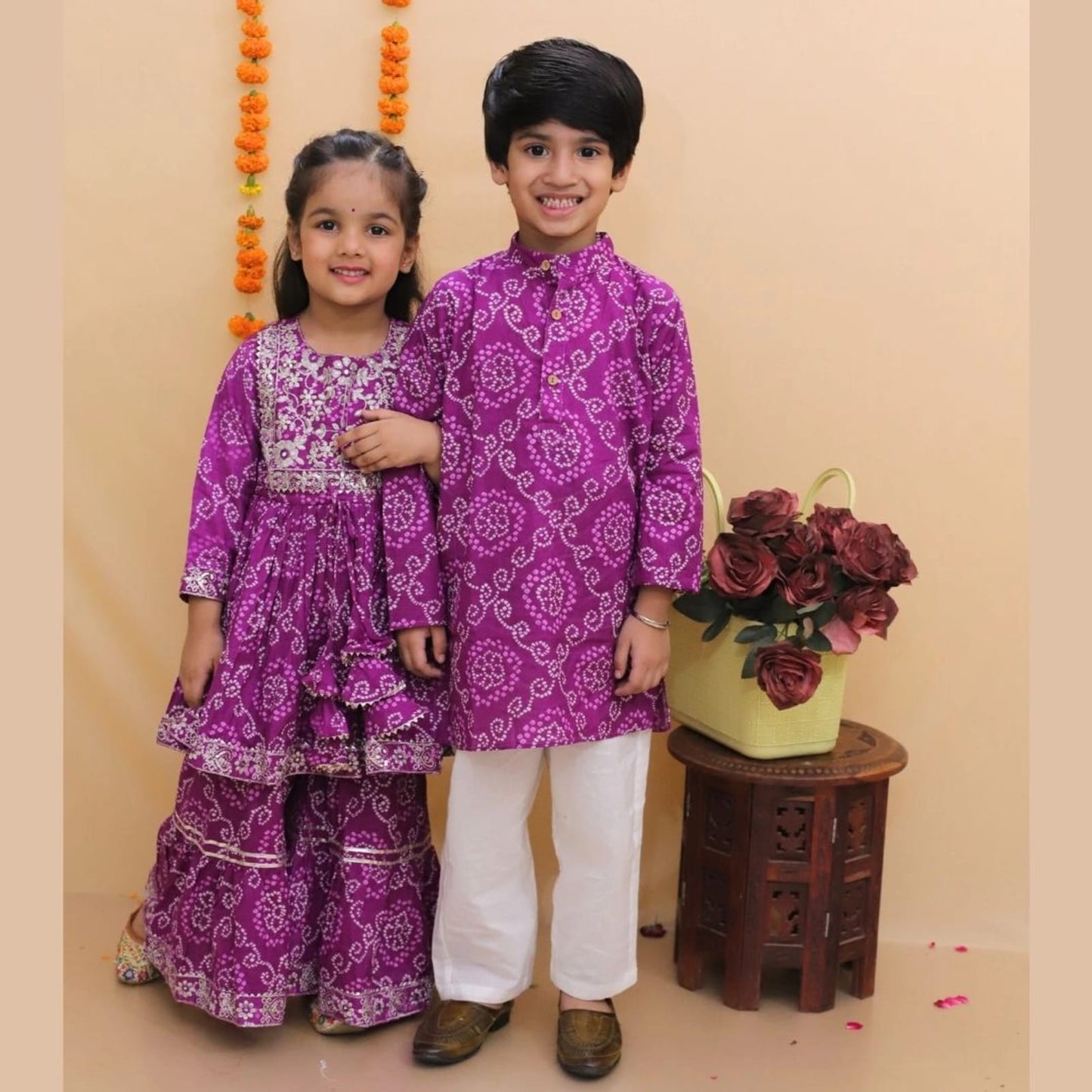 Jaipuri Print Purple Colour Anarkali Suit With Sharara