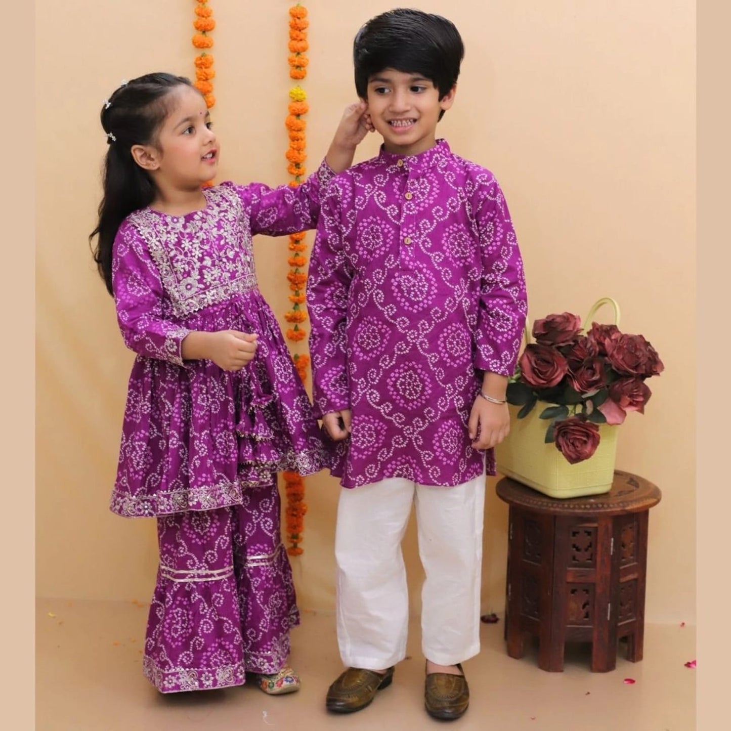 Jaipuri Print Purple Colour Anarkali Suit With Sharara