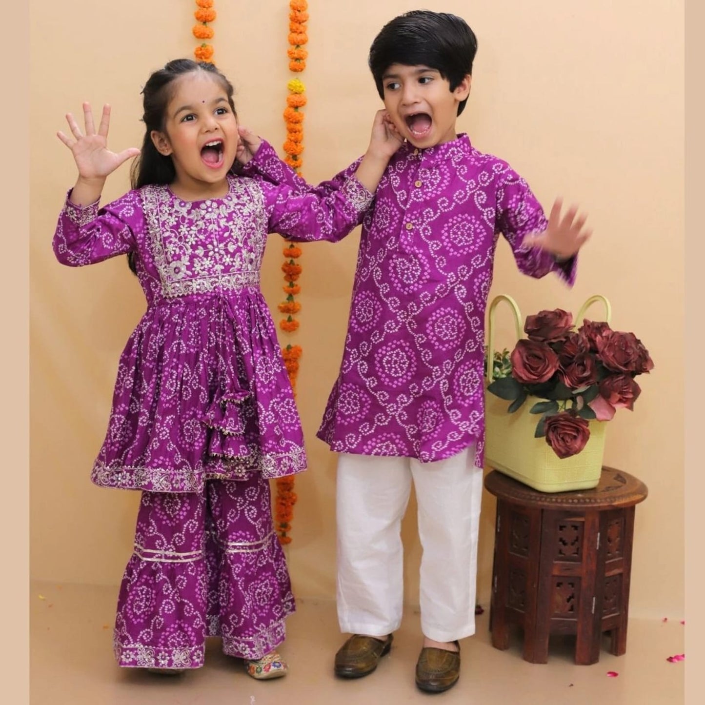 Jaipuri Print Purple Colour Anarkali Suit With Sharara