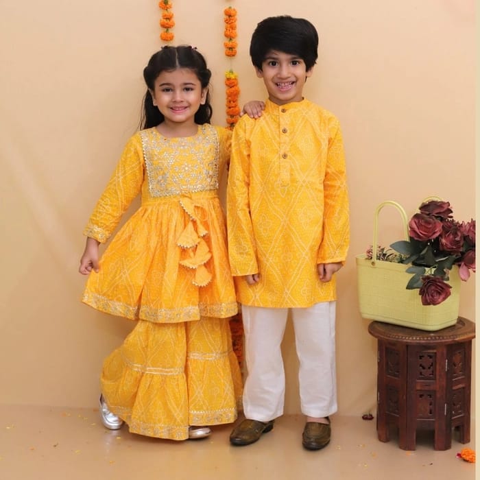 Jaipuri Print Yellow Colour Anarkali Suit With Sharara