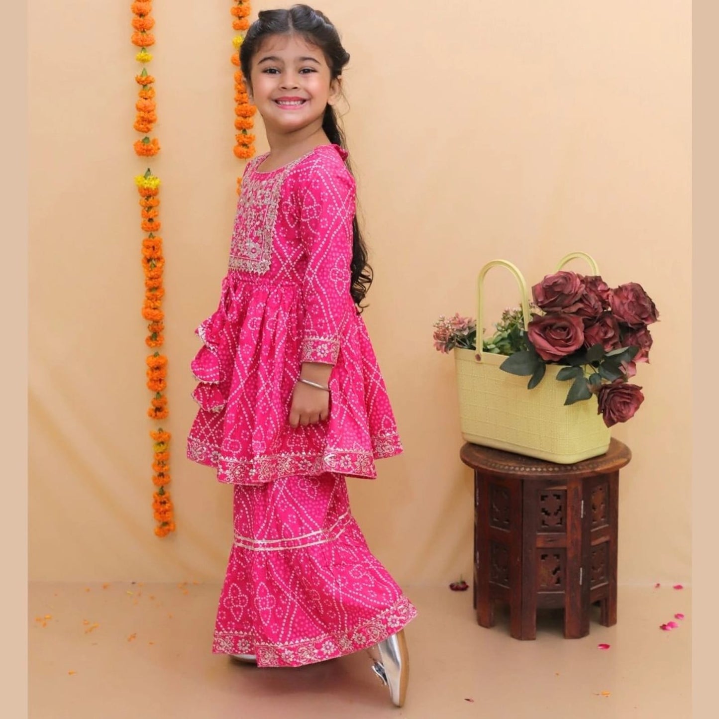 jaipuri Print Rani Pink Colour Anarkali Suit With Sharara