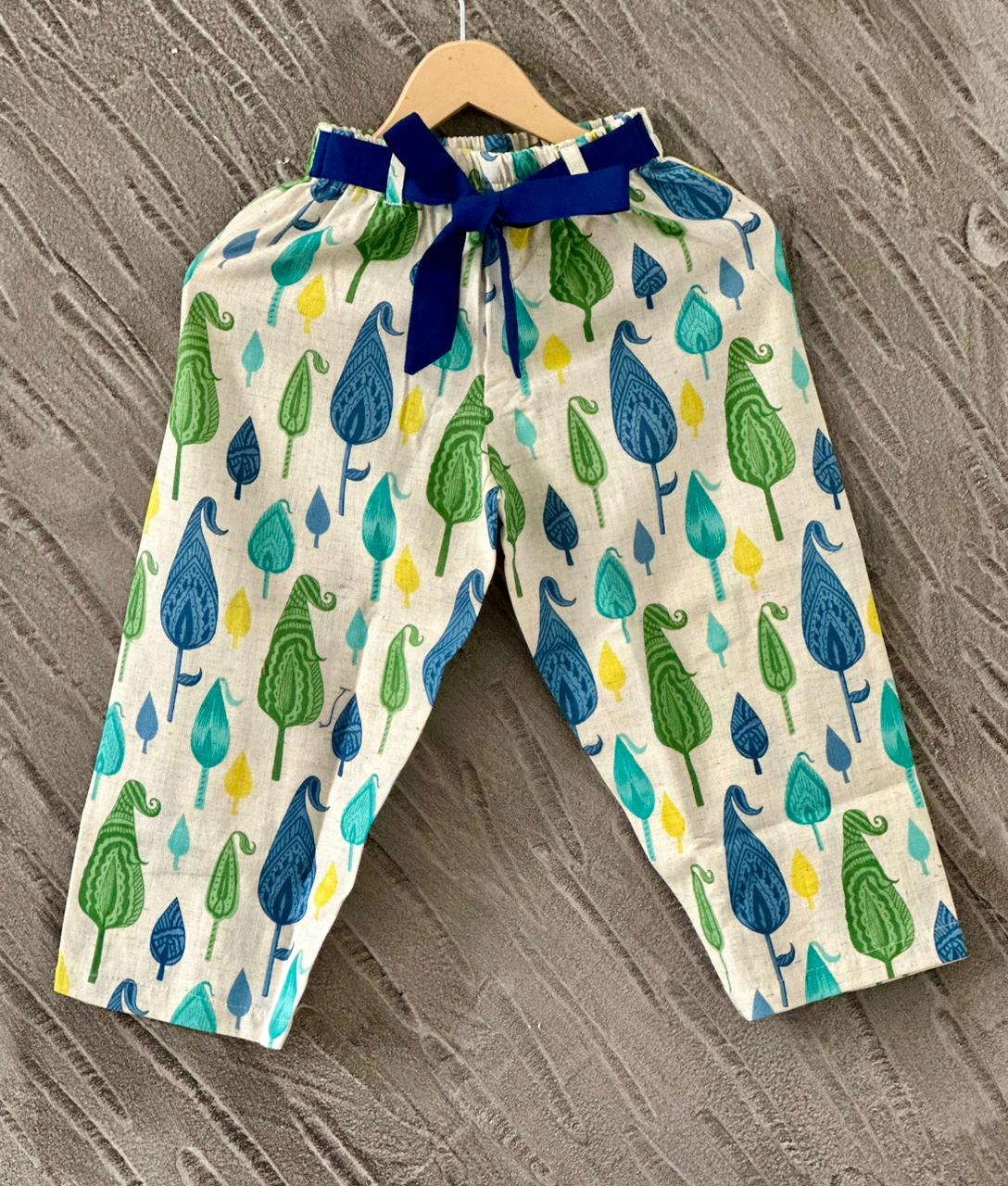 Blue Block Printed 3 Piece Girls Co-Ords
