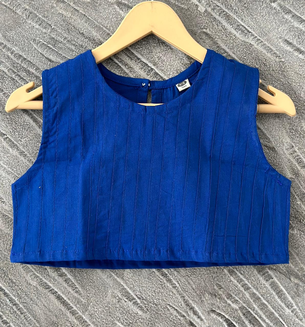 Blue Block Printed 3 Piece Girls Co-Ords
