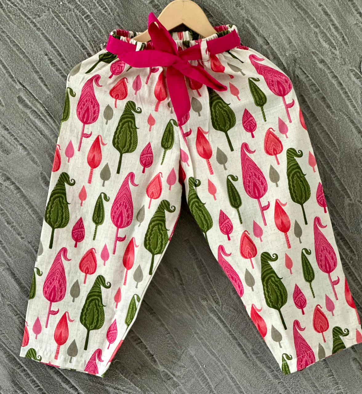 Pink Block Printed 3 Piece Girls Co-Ords