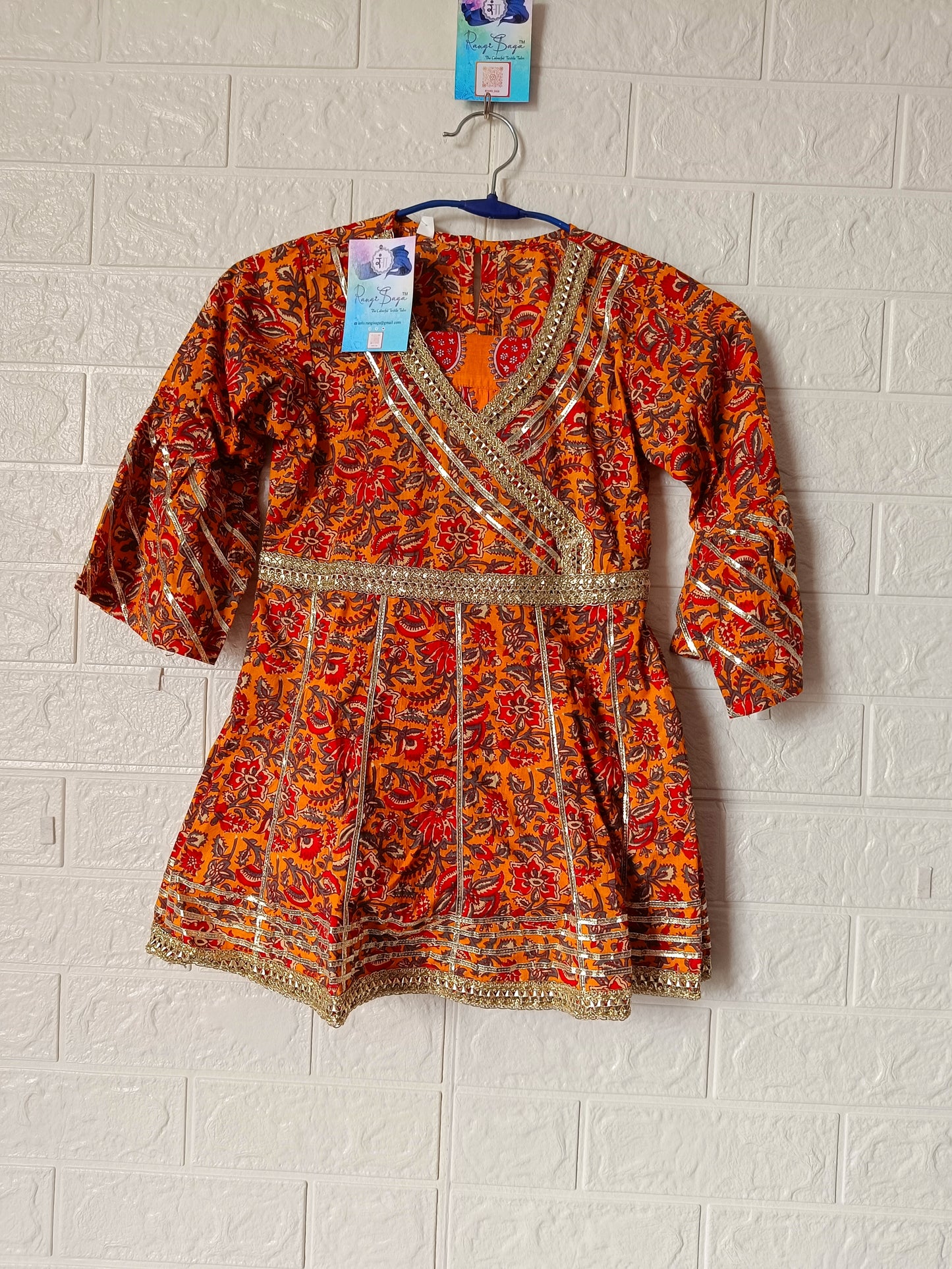 Block Printed Mustard Coloured Anarkali Suit With Sharara