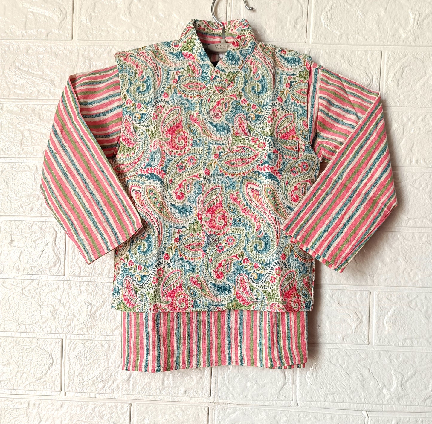 Pink Pastel Paisley Jacket with Kurta Pyjama