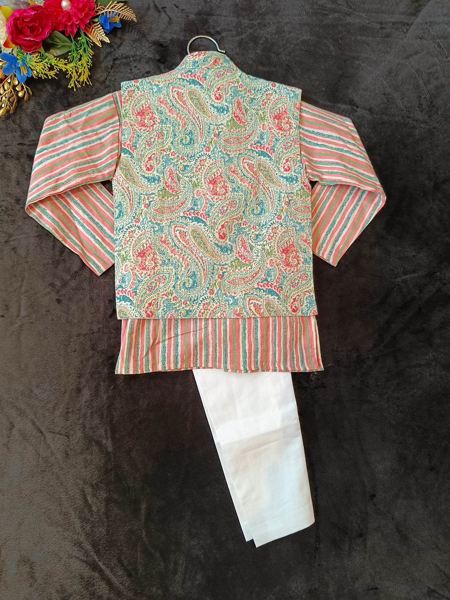 Pink Pastel Paisley Jacket with Kurta Pyjama
