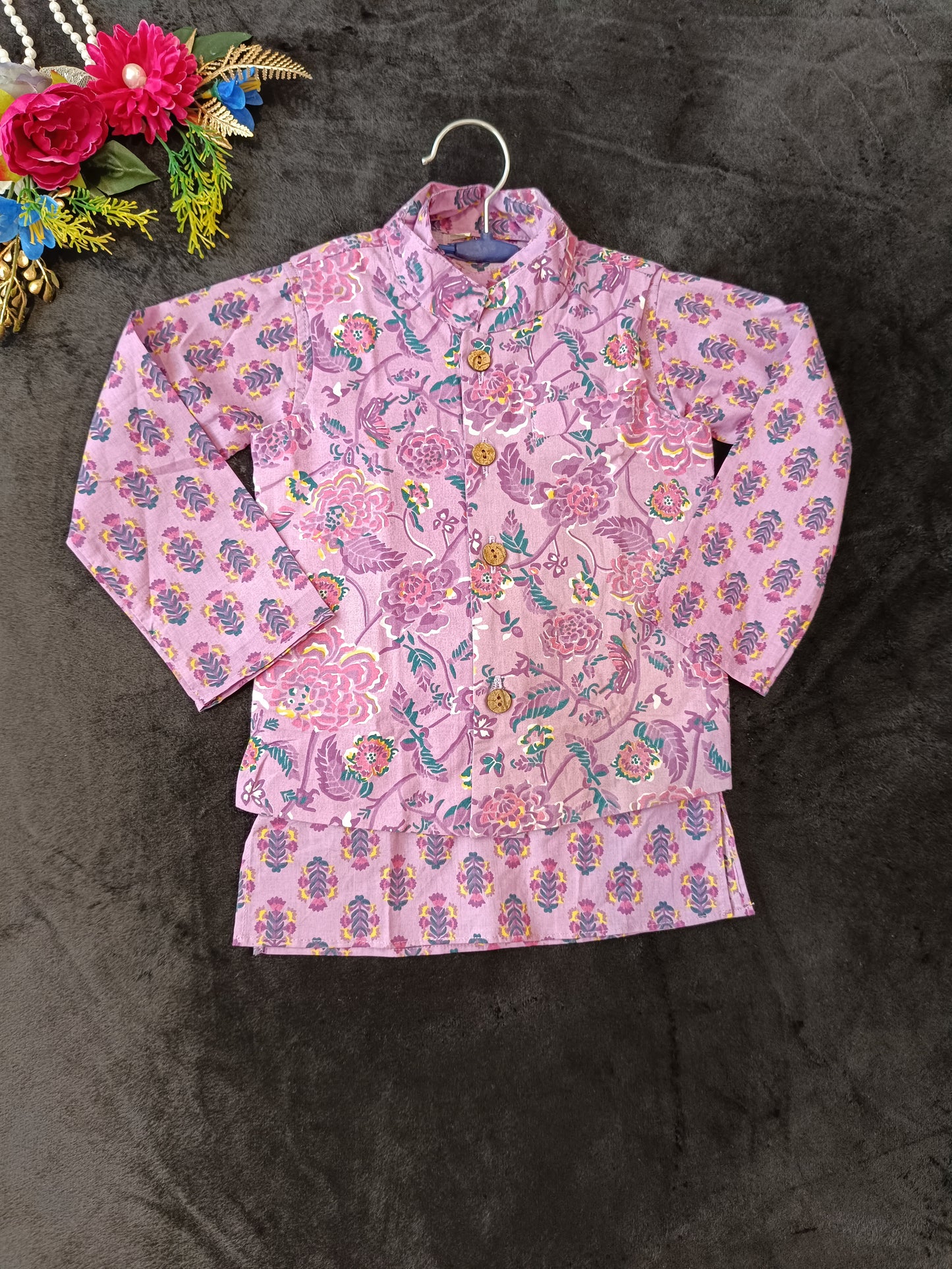 Lavender Fool -Patti print Jacket with Kurta -Pyjama