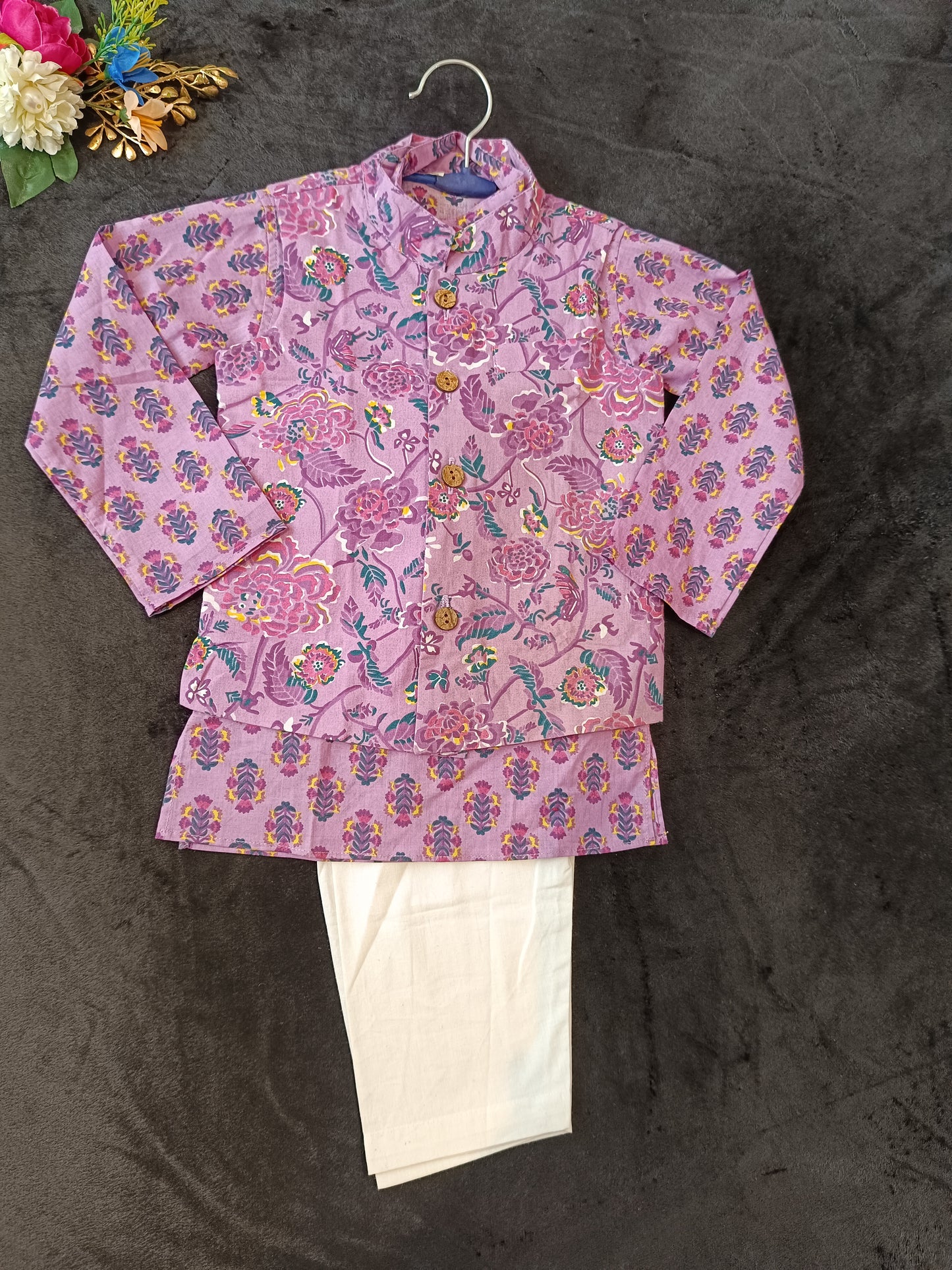 Lavender Fool -Patti print Jacket with Kurta -Pyjama