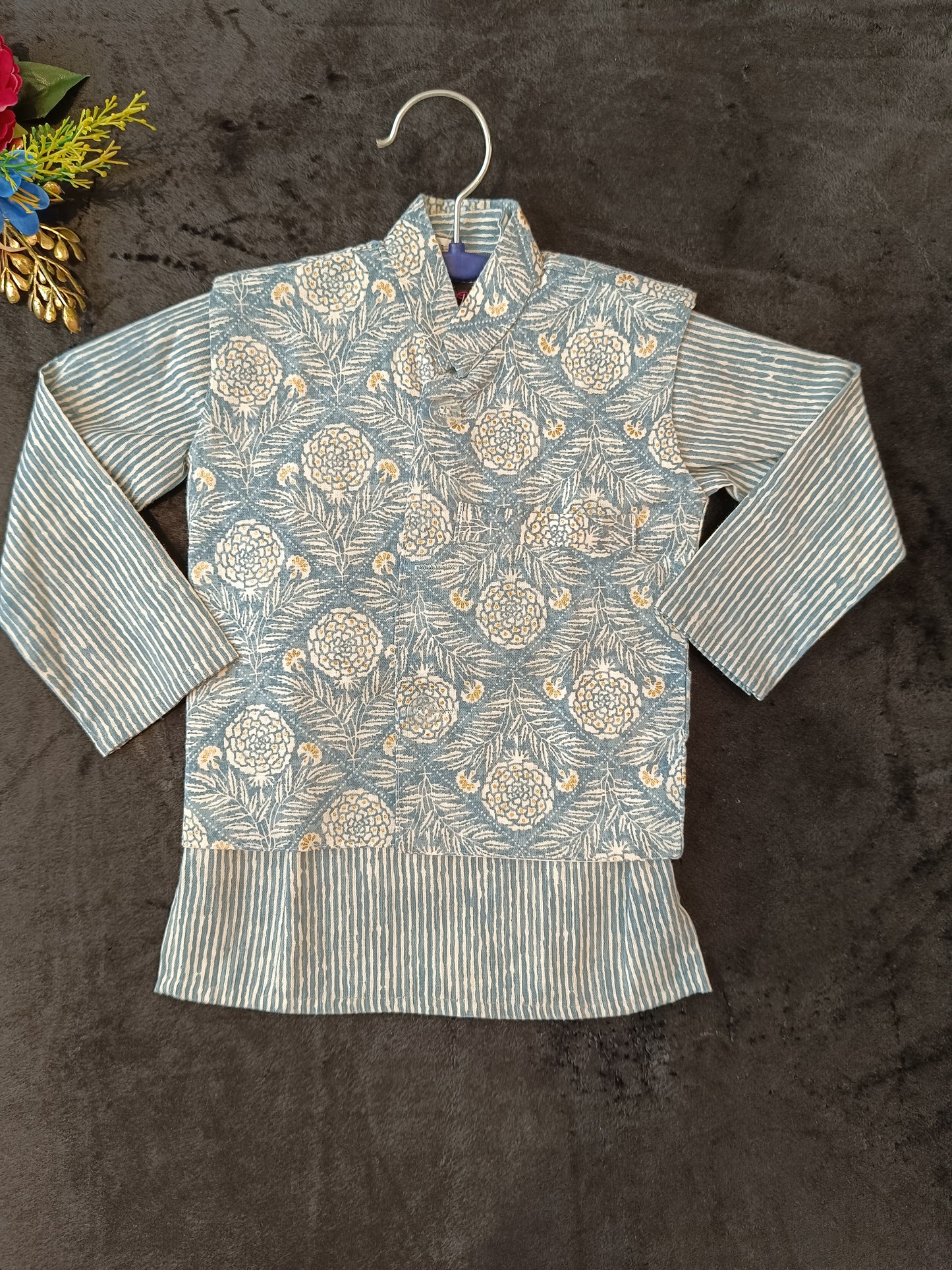 Pastel Genda phool Jacket with Kurta -Pyjama