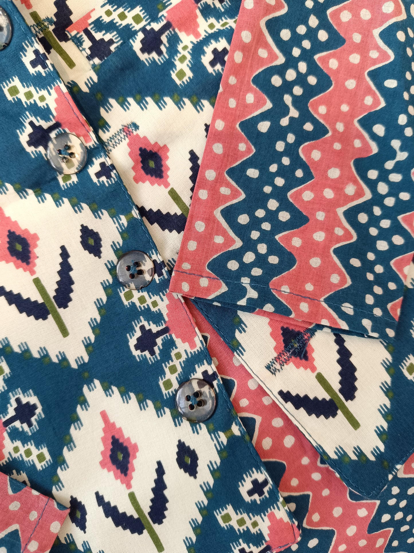 Ikkat Blue Print Jacket with Kurta -Pyjama