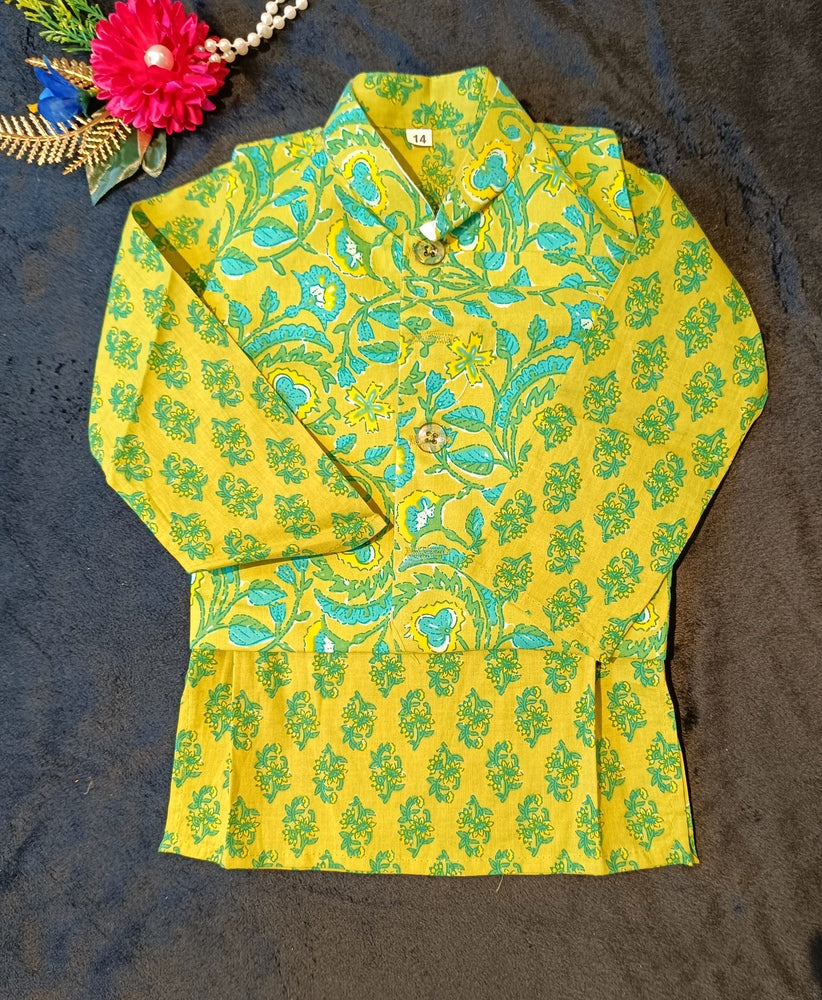 Lime Green Phool Patti printed Jacket with Kurta -Pyjama