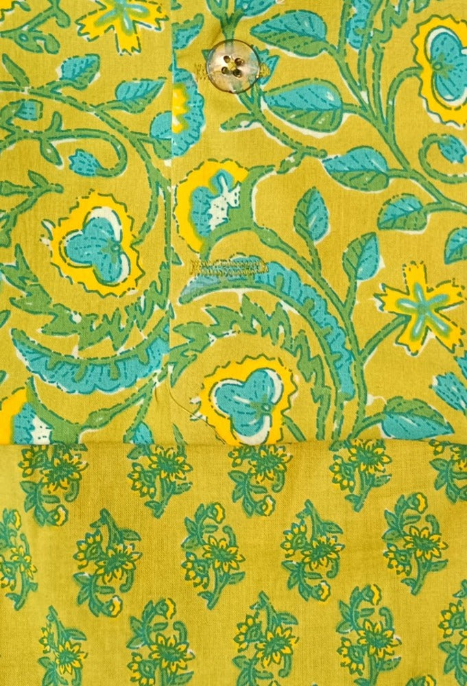 Lime Green Phool Patti printed Jacket with Kurta -Pyjama