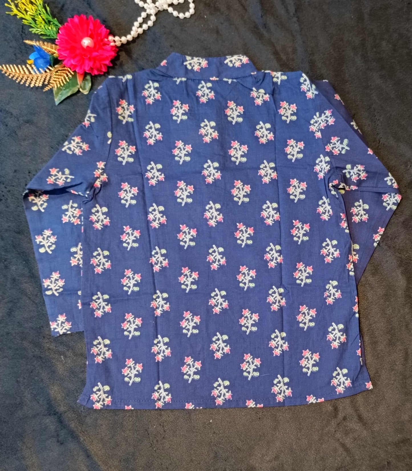 Navy Blue Block Printed Kurta -Pyjama