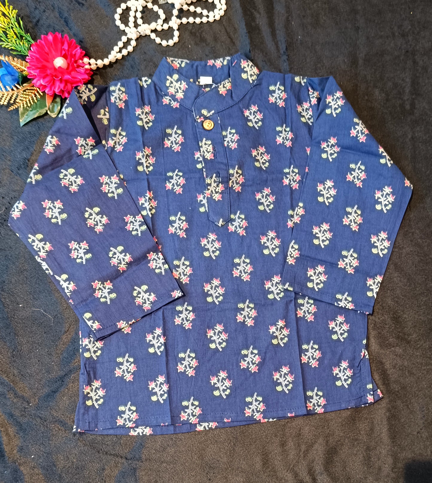 Navy Blue Block Printed Kurta -Pyjama