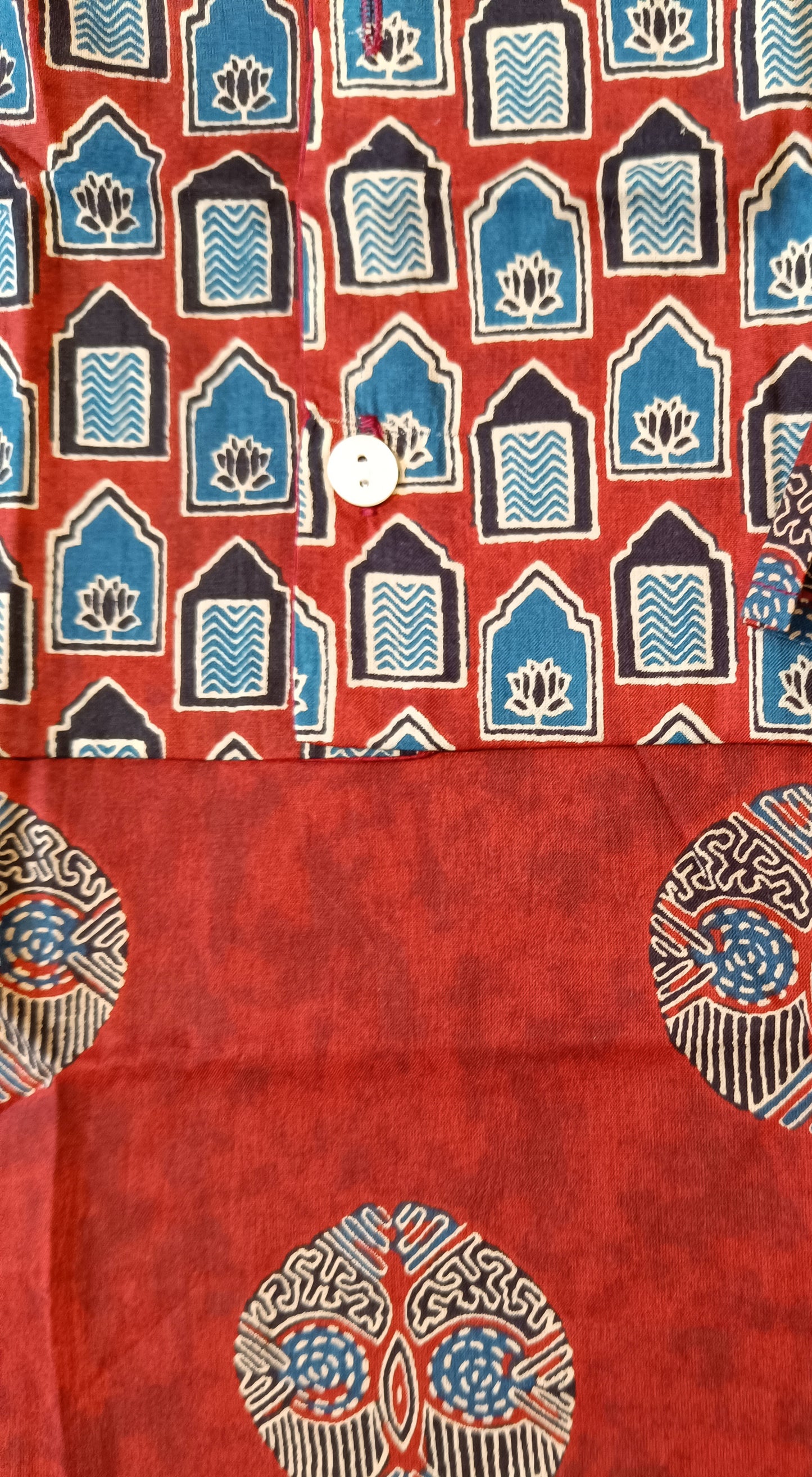 Mehroon Ajrakh Jacket with Kurta-Pyjama