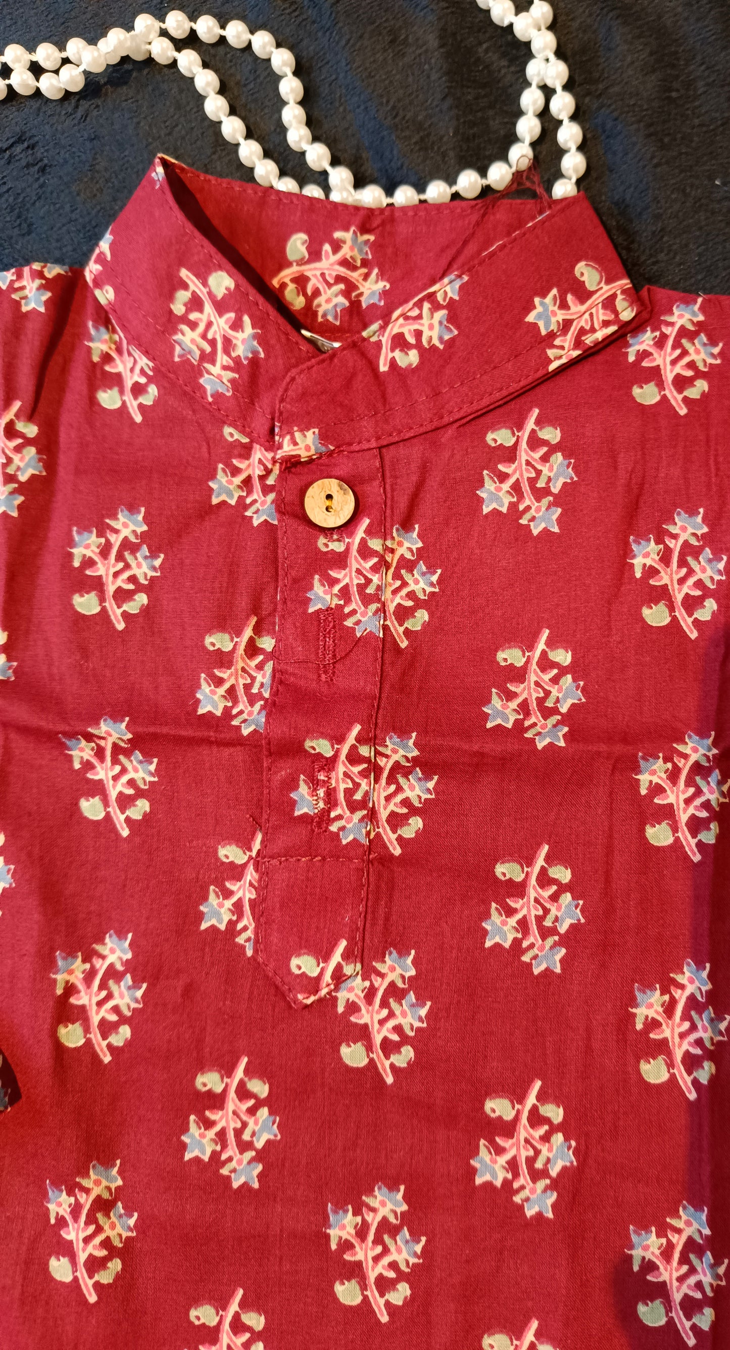 Mehroon Colour Block Print Kurta Pyjama